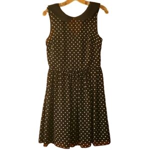 Betsey Johnson Womans Sleeveless Collared Black‎ & White Polka Dot Dress Size 8